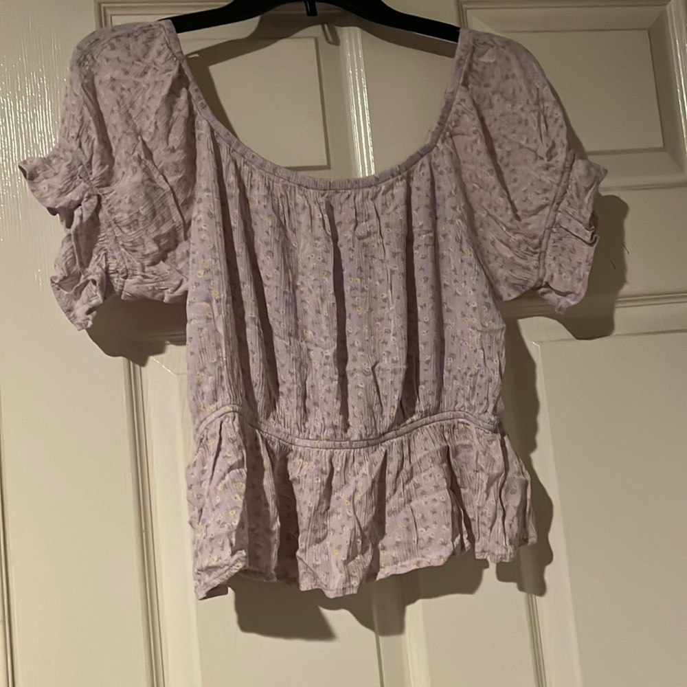 Lavender puff sleeve crop top baby doll style